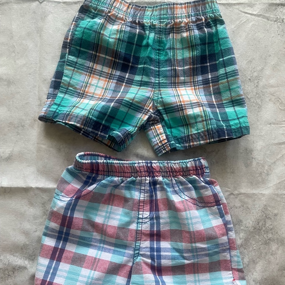 2 pair Carter and Cutie Pie plaid shorts